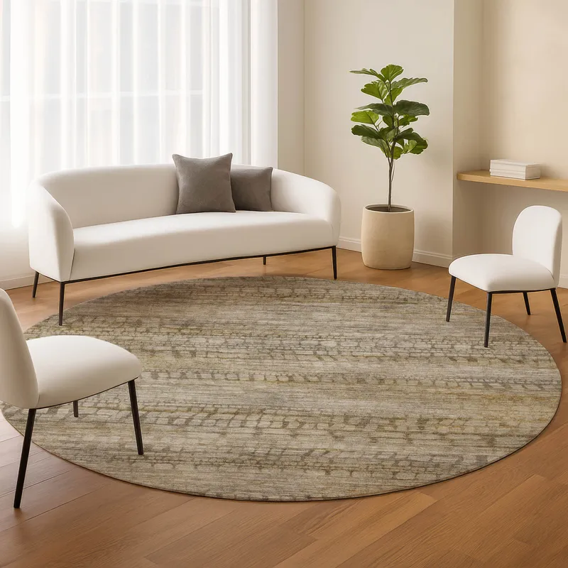 Machine Washable Nexus Beige 8\' x 8\' Round Rug