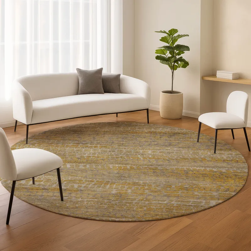 Machine Washable Nexus Gold 8\' x 8\' Round Rug