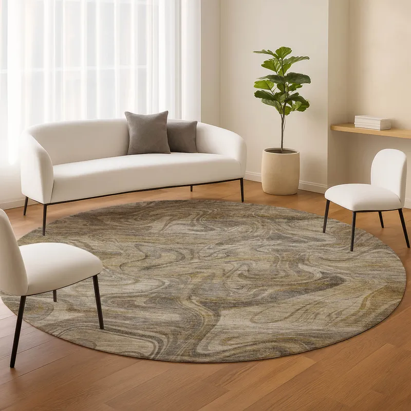 Machine Washable Nexus Ivory 8\' x 8\' Round Rug