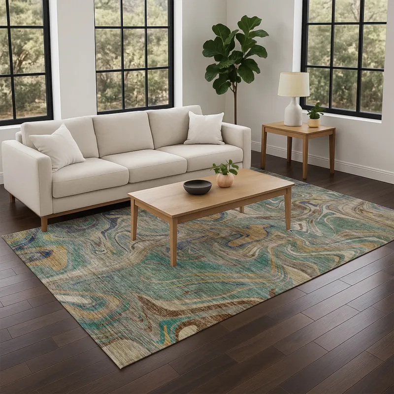 Machine Washable Nexus Teal 5\' x 7\'6\" Rug