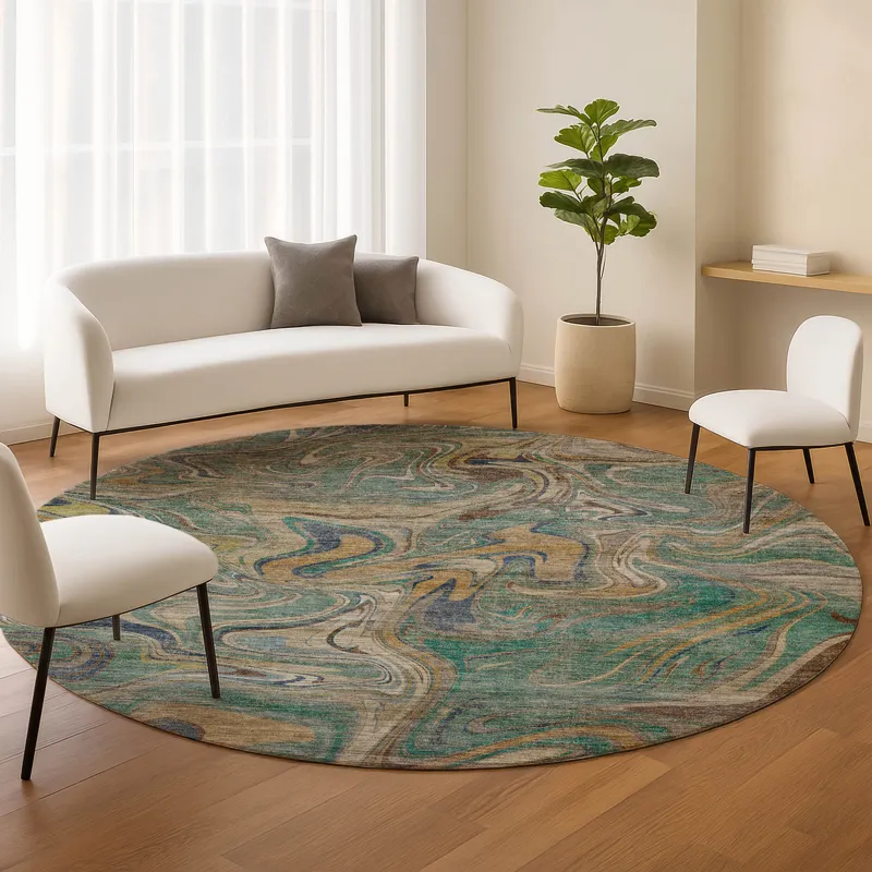 Machine Washable Nexus Teal 8\' x 8\' Round Rug