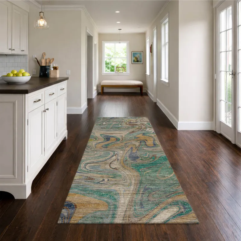 Machine Washable Nexus Teal 2\'3\" x 7\'6\" Runner Rug