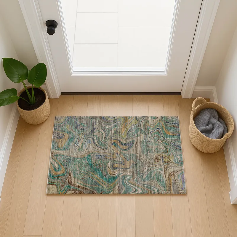 Machine Washable Nexus Teal 1\'8\" x 2\'6\" Rug