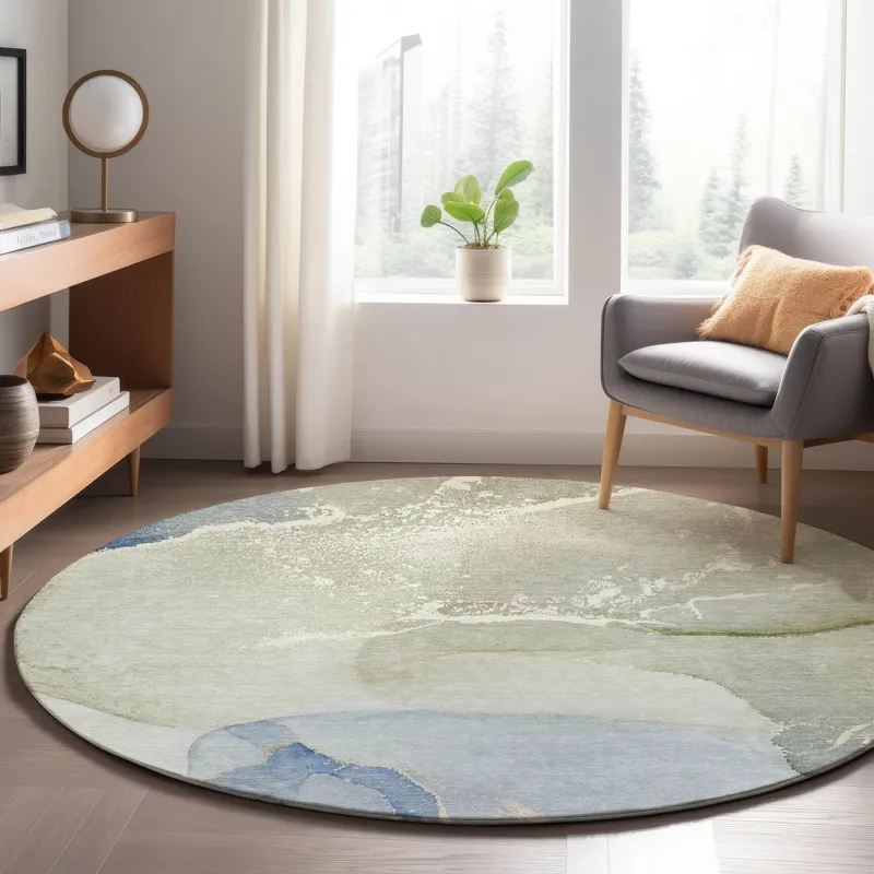 Luxury Washable Odyssey Sky 8\' x 8\' Round Rug