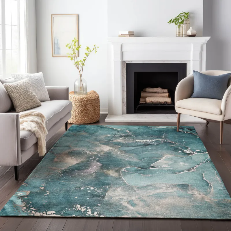 Luxury Washable Odyssey Teal 3\' x 5\' Rug