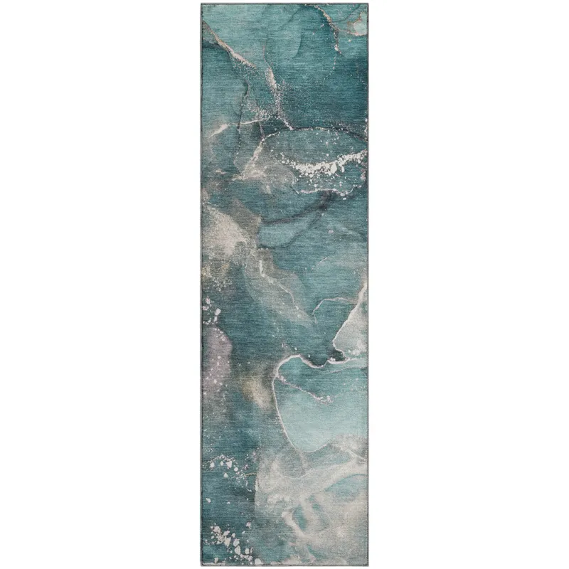 Luxury Washable Odyssey Teal 2\'3\" x 7\'6\" Runner Rug