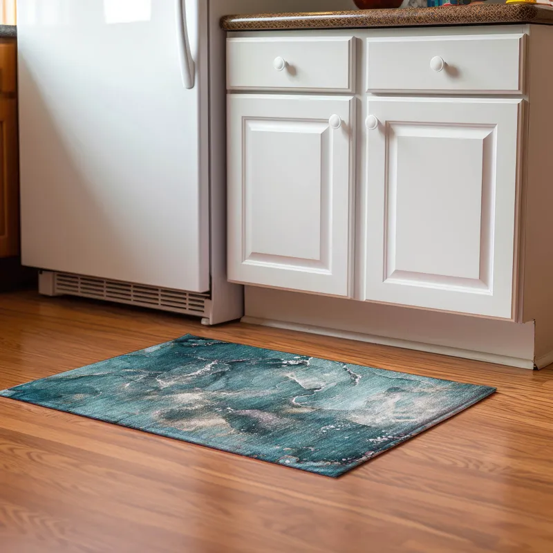 Luxury Washable Odyssey Teal 1\'8\" x 2\'6\" Rug