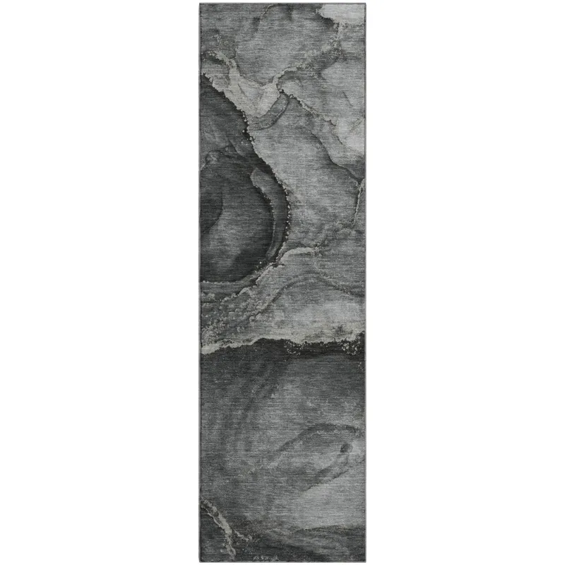 Luxury Washable Odyssey Charcoal 2\'3\" x 7\'6\" Runner Rug