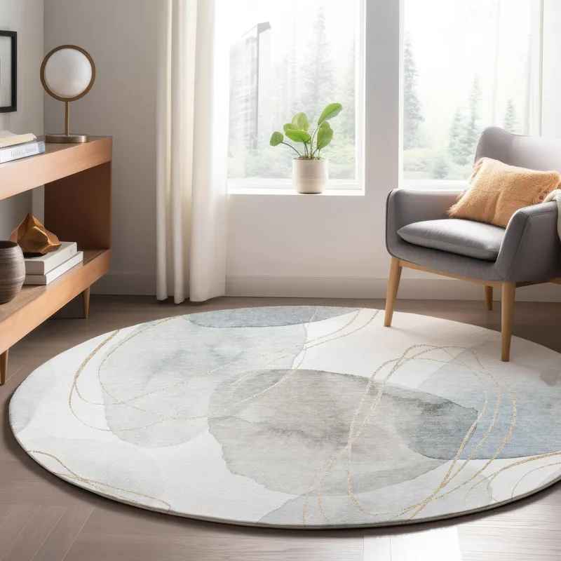 Luxury Washable Odyssey Pearl 8\' x 8\' Round Rug