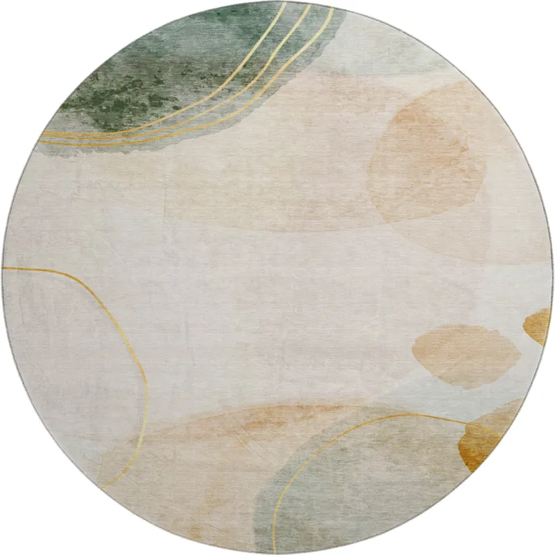 Luxury Washable Odyssey Beige 8\' x 8\' Round Rug
