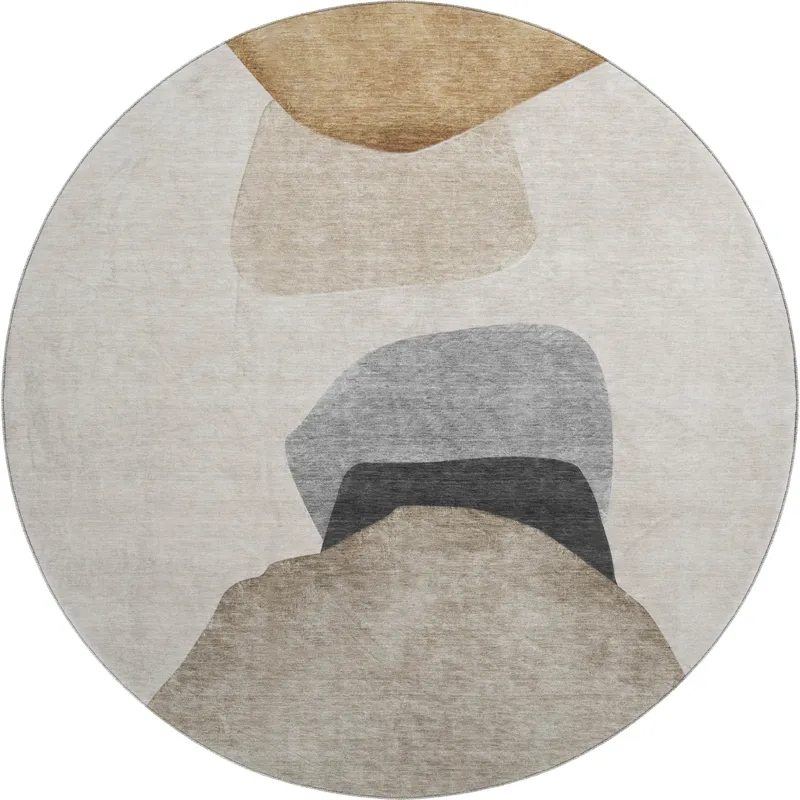 Luxury Washable Odyssey Taupe 8\' x 8\' Round Rug