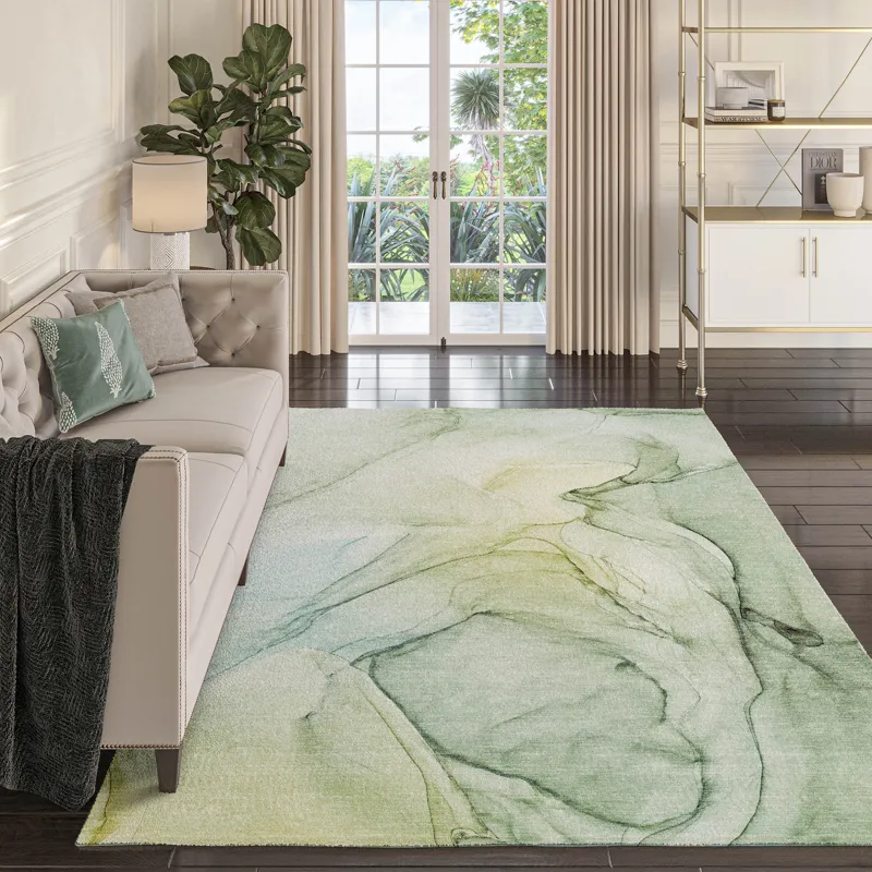 Luxury Washable Odyssey Aloe 2\'6\" x 3\'10\" Rug