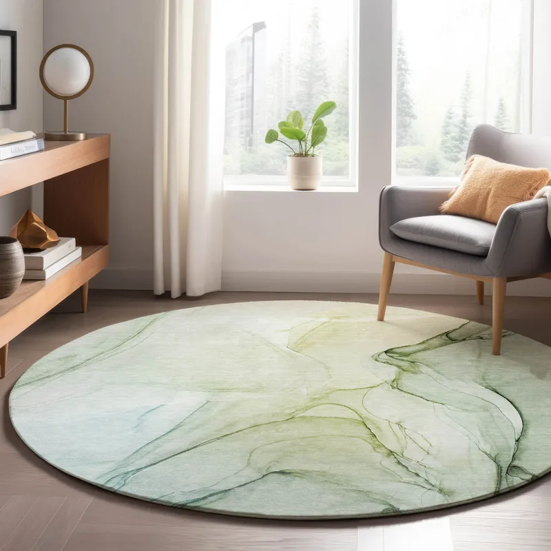 Luxury Washable Odyssey Aloe 8\' x 8\' Round Rug