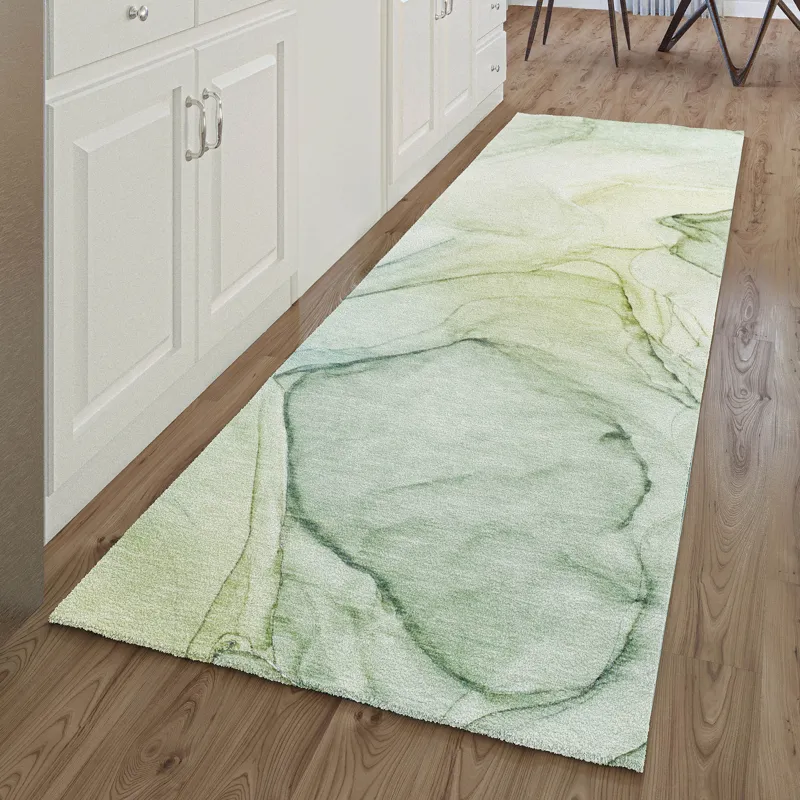 Luxury Washable Odyssey Aloe 2\'3\" x 7\'6\" Runner Rug