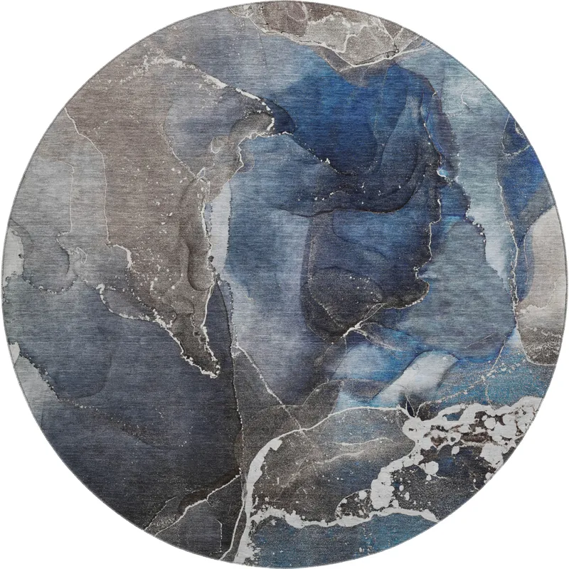 Luxury Washable Odyssey Blue 8\' x 8\' Round Rug