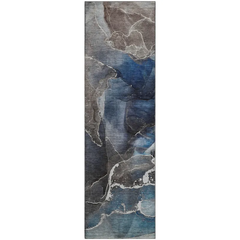 Luxury Washable Odyssey Blue 2\'3\" x 7\'6\" Runner Rug