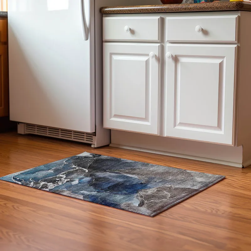 Luxury Washable Odyssey Blue 1\'8\" x 2\'6\" Rug