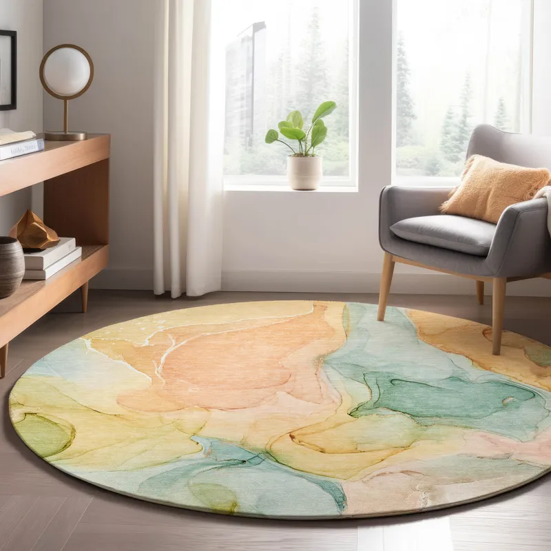Luxury Washable Odyssey Beige 8\' x 8\' Round Rug