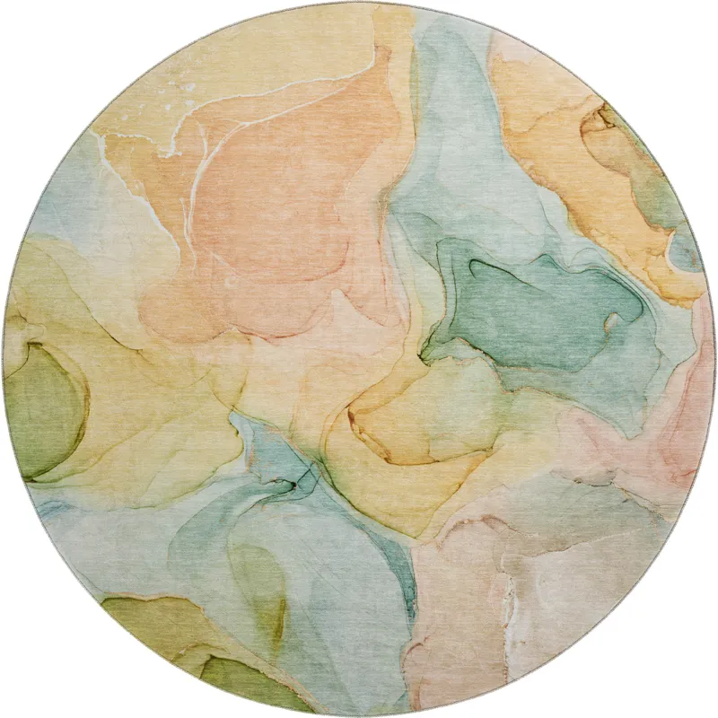 Luxury Washable Odyssey Beige 8\' x 8\' Round Rug