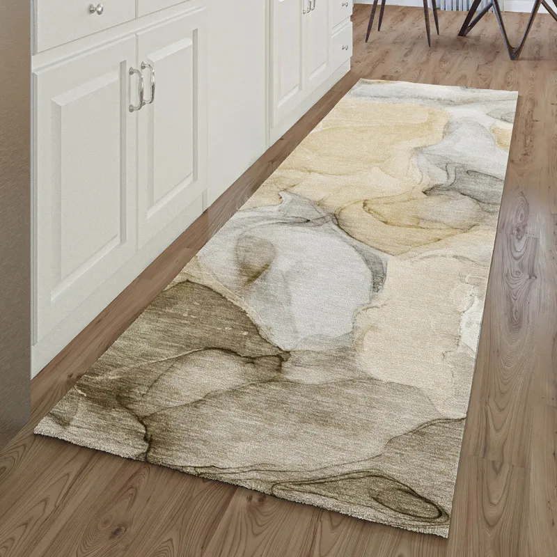 Luxury Washable Odyssey Taupe 2\'3\" x 7\'6\" Runner Rug