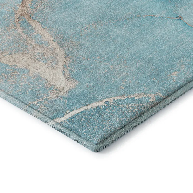 Luxury Washable Odyssey Teal 2\'3\" x 7\'6\" Runner Rug
