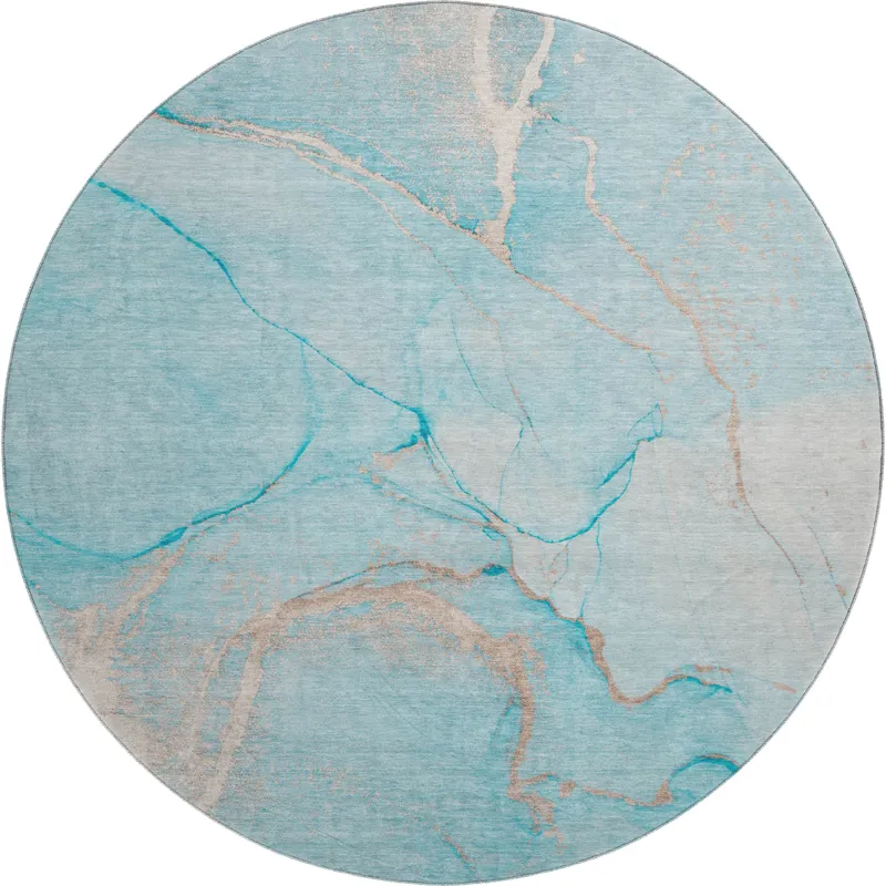 Luxury Washable Odyssey Teal 8\' x 8\' Round Rug