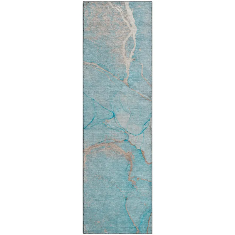 Luxury Washable Odyssey Teal 2\'3\" x 7\'6\" Runner Rug
