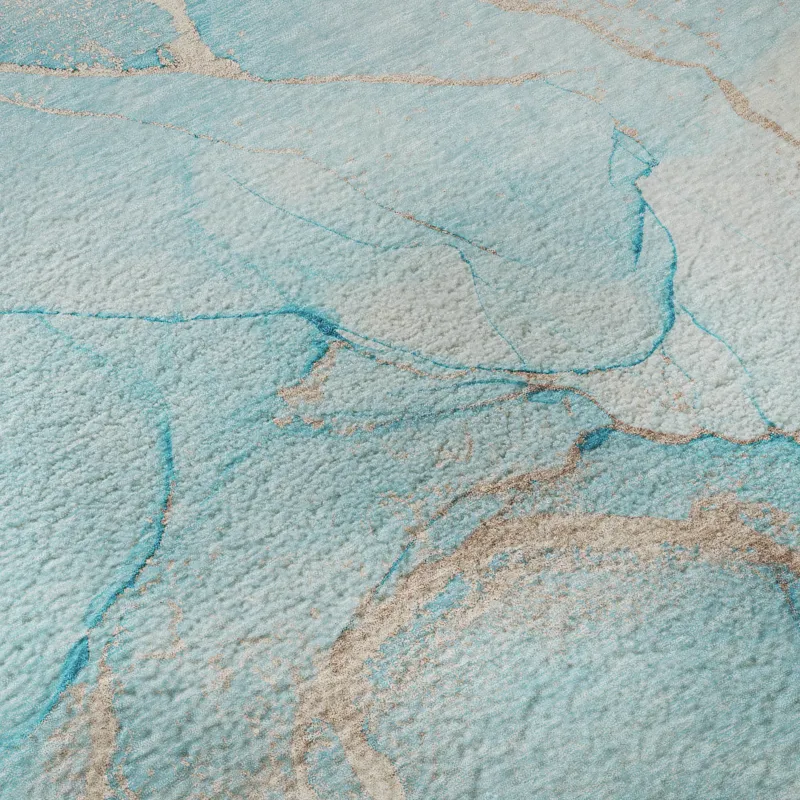 Luxury Washable Odyssey Teal 2\'3\" x 7\'6\" Runner Rug
