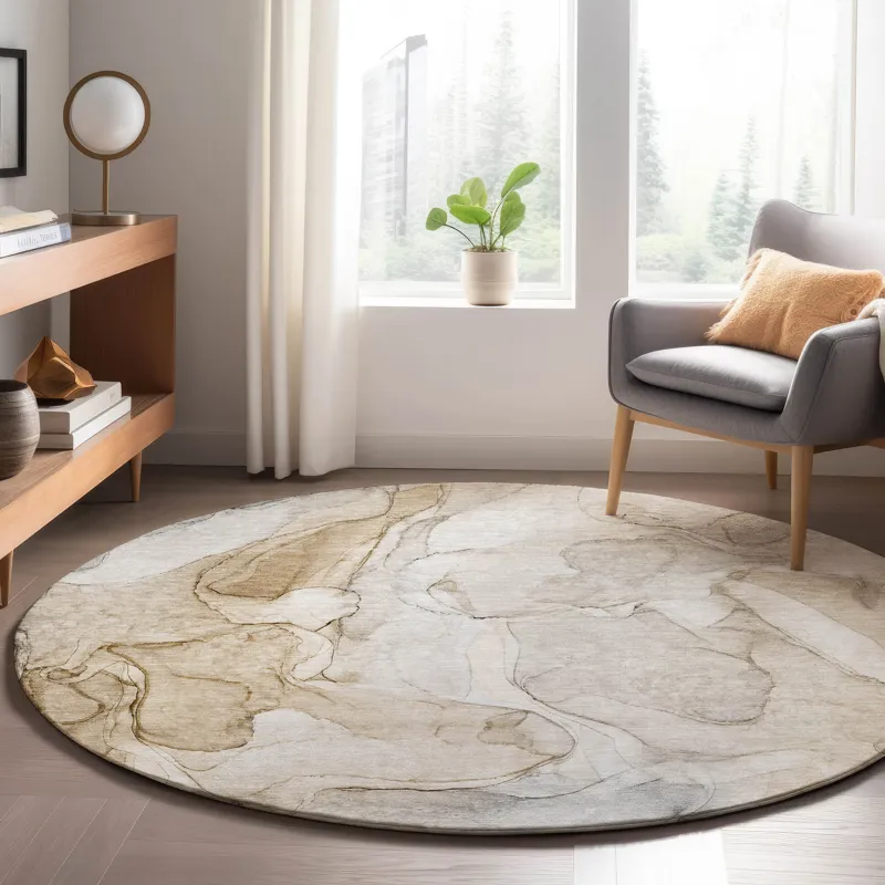 Luxury Washable Odyssey Brown 8\' x 8\' Round Rug