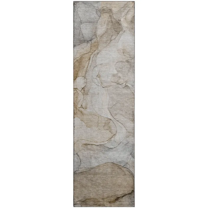Luxury Washable Odyssey Brown 2\'3\" x 7\'6\" Runner Rug