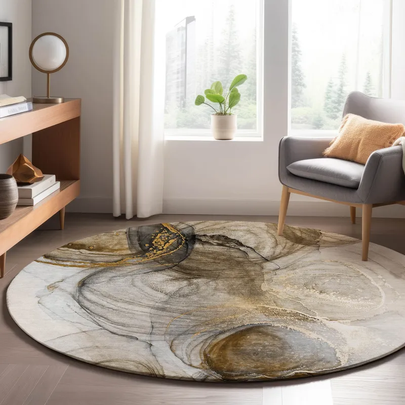 Luxury Washable Odyssey Beige 8\' x 8\' Round Rug
