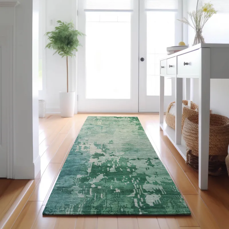 Machine Washable Indoor/Outdoor Pacifica Emerald 2\'3\" x 7\'6\" Runner Rug