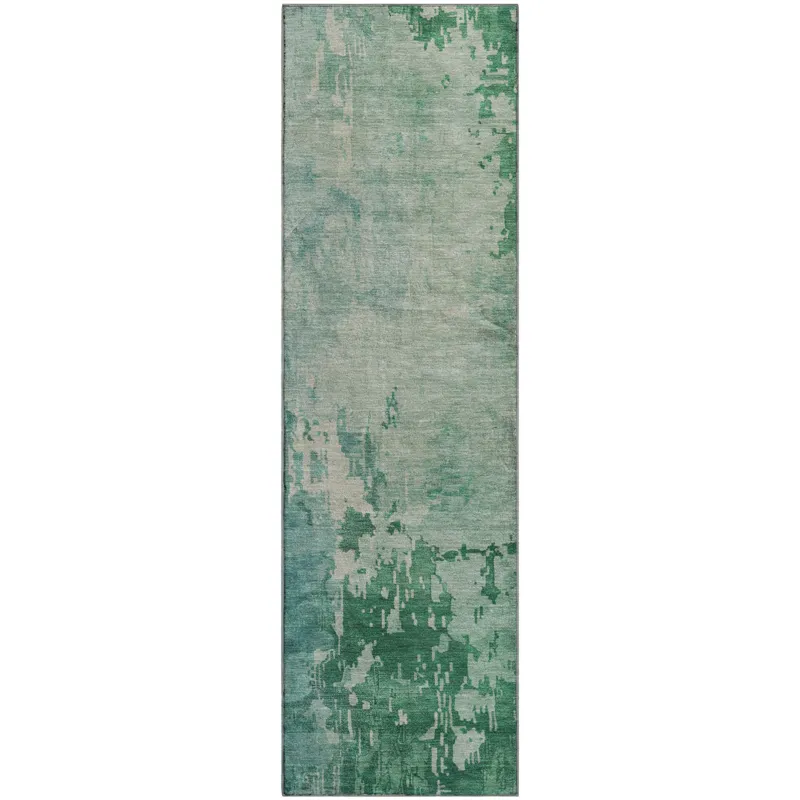 Machine Washable Indoor/Outdoor Pacifica Emerald 2\'3\" x 7\'6\" Runner Rug