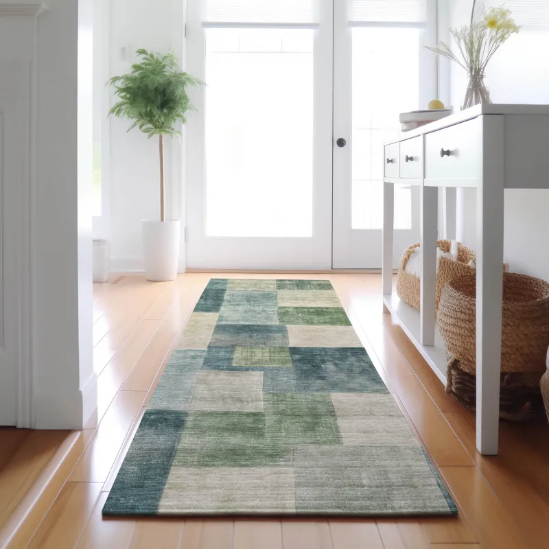 Machine Washable Indoor/Outdoor Pacifica Seafoam 2\'3\" x 7\'6\" Runner Rug