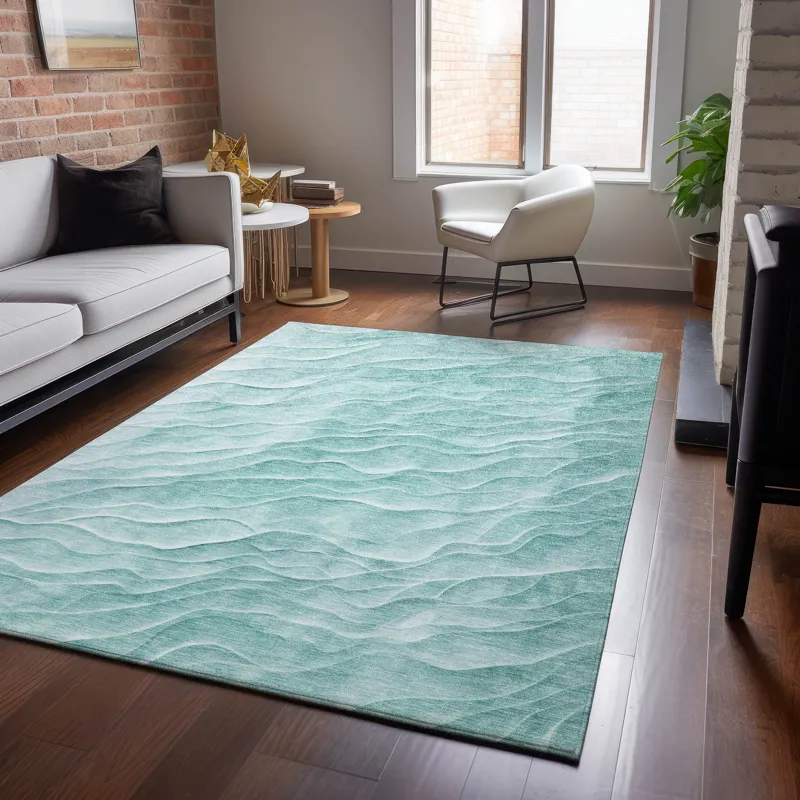 Machine Washable Indoor/Outdoor Pacifica Aqua 10\' x 14\' Rug