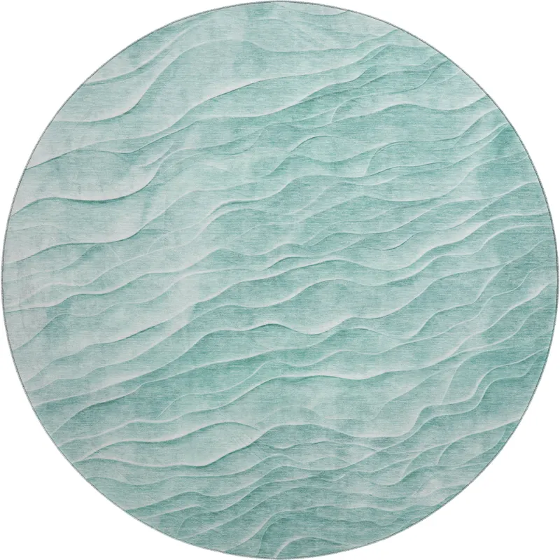 Machine Washable Indoor/Outdoor Pacifica Aqua 8\' x 8\' Round Rug