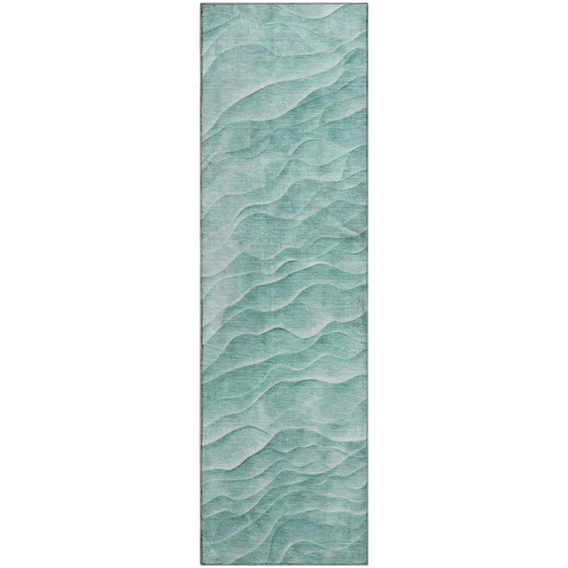 Machine Washable Indoor/Outdoor Pacifica Aqua 2\'3\" x 7\'6\" Runner Rug