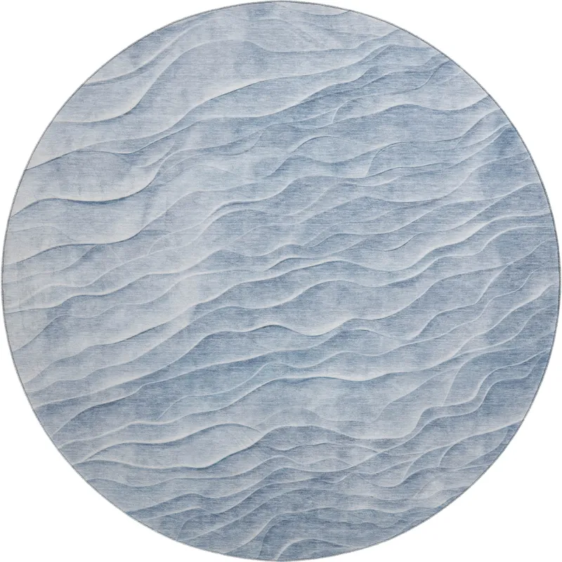 Machine Washable Indoor/Outdoor Pacifica Denim 8\' x 8\' Round Rug