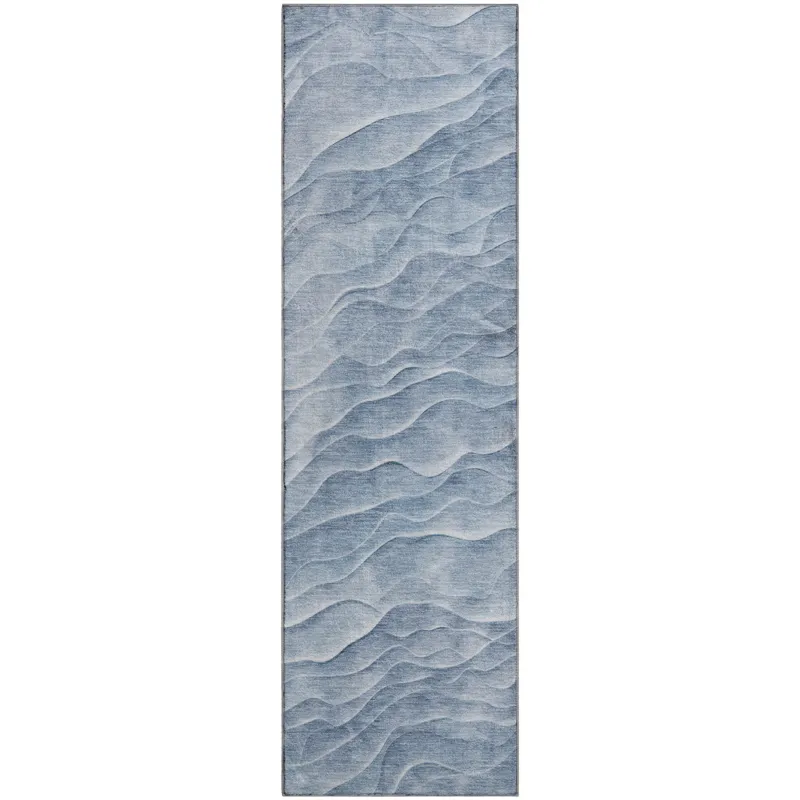 Machine Washable Indoor/Outdoor Pacifica Denim 2\'3\" x 7\'6\" Runner Rug