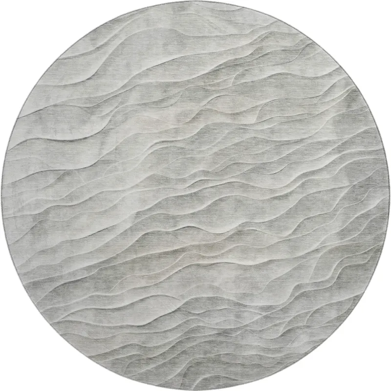 Machine Washable Indoor/Outdoor Pacifica Taupe 8\' x 8\' Round Rug