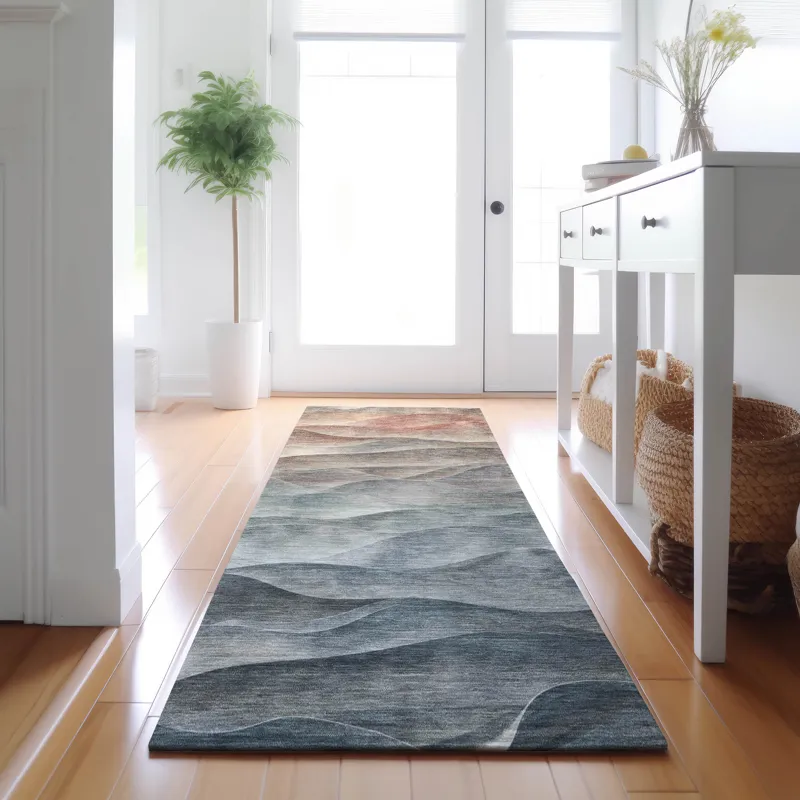 Machine Washable Indoor/Outdoor Pacifica Teal 2\'3\" x 7\'6\" Runner Rug
