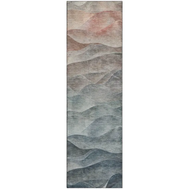 Machine Washable Indoor/Outdoor Pacifica Teal 2\'3\" x 7\'6\" Runner Rug