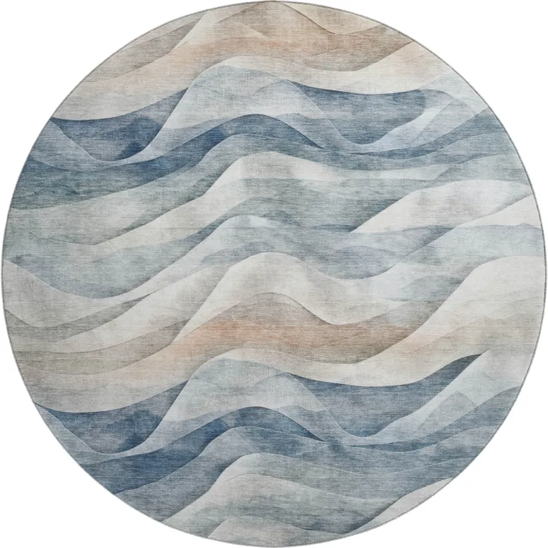 Machine Washable Indoor/Outdoor Pacifica Blue 8\' x 8\' Round Rug