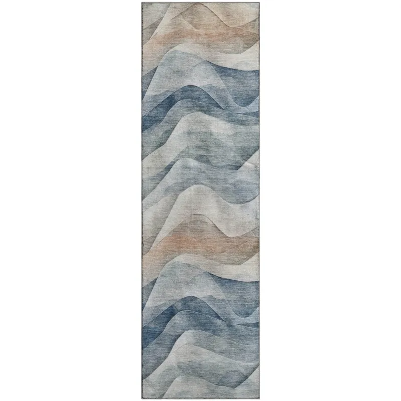 Machine Washable Indoor/Outdoor Pacifica Blue 2\'3\" x 7\'6\" Runner Rug