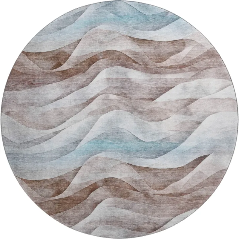 Machine Washable Indoor/Outdoor Pacifica Mocha 8\' x 8\' Round Rug