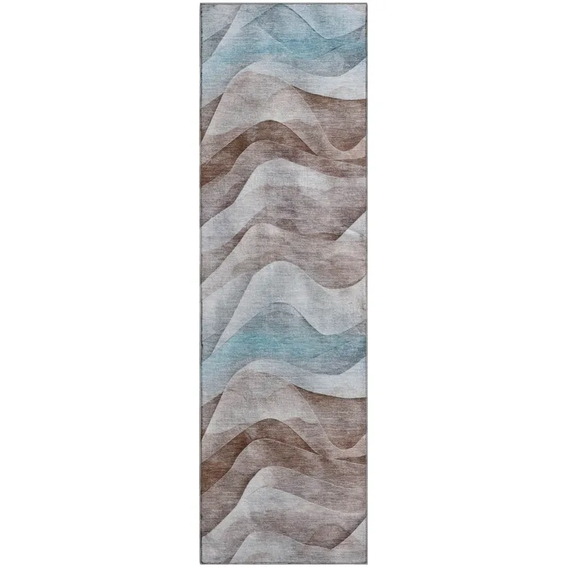 Machine Washable Indoor/Outdoor Pacifica Mocha 2\'3\" x 7\'6\" Runner Rug