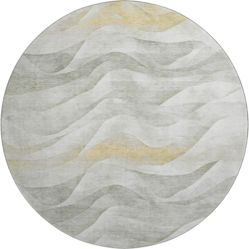 Machine Washable Indoor/Outdoor Pacifica Silver 8\' x 8\' Round Rug