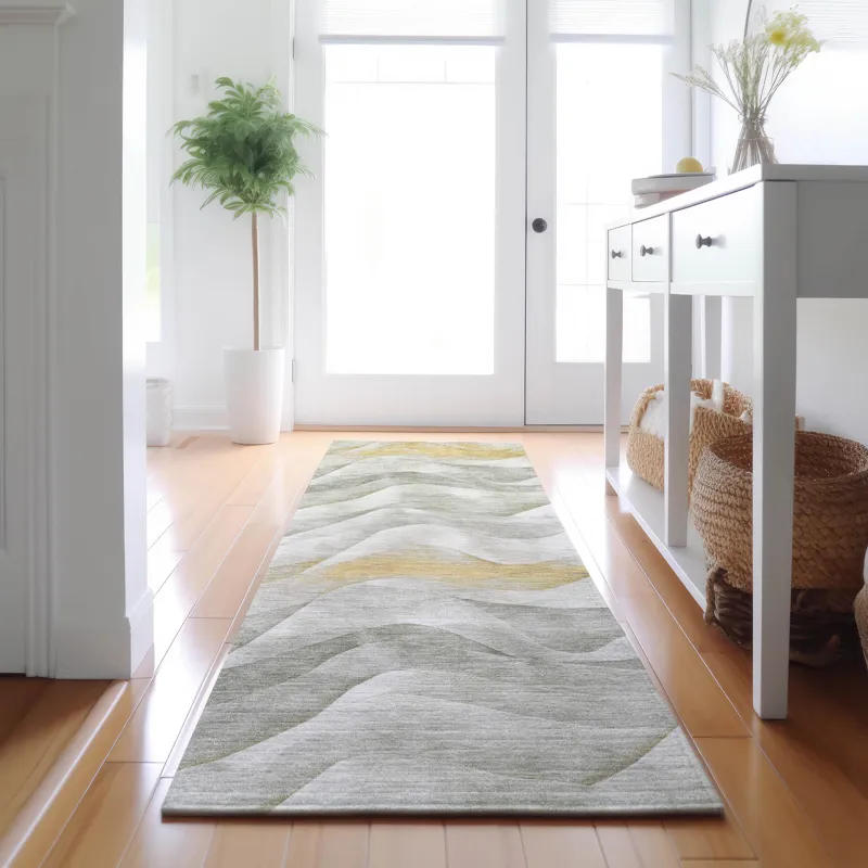 Machine Washable Indoor/Outdoor Pacifica Silver 2\'3\" x 7\'6\" Runner Rug
