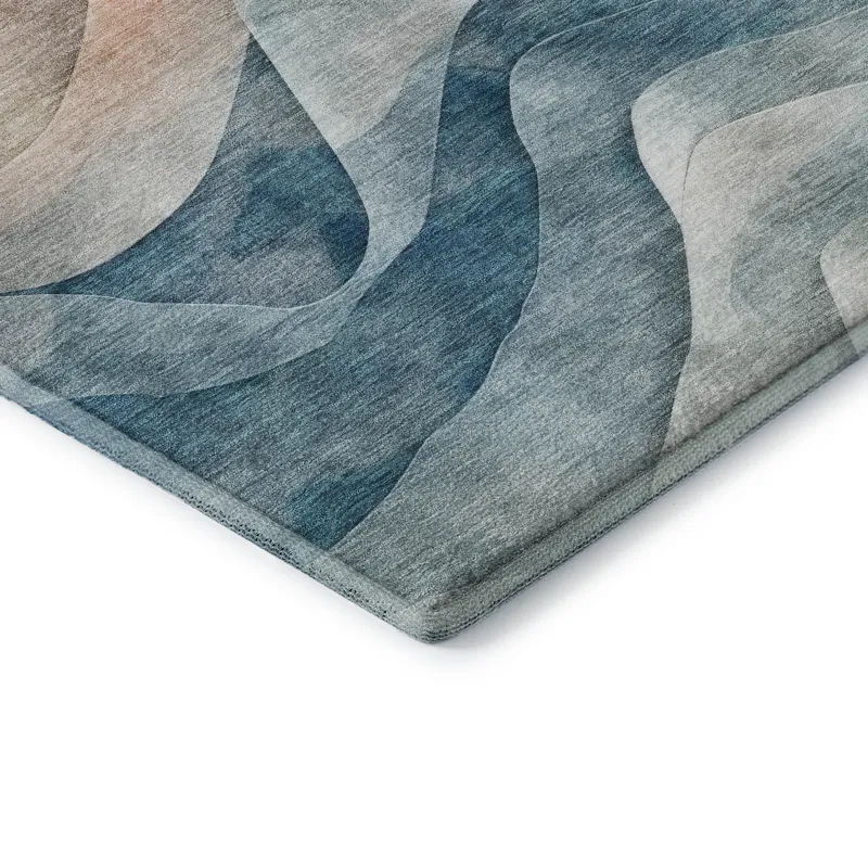 Machine Washable Indoor/Outdoor Pacifica Teal 9\' x 12\' Rug
