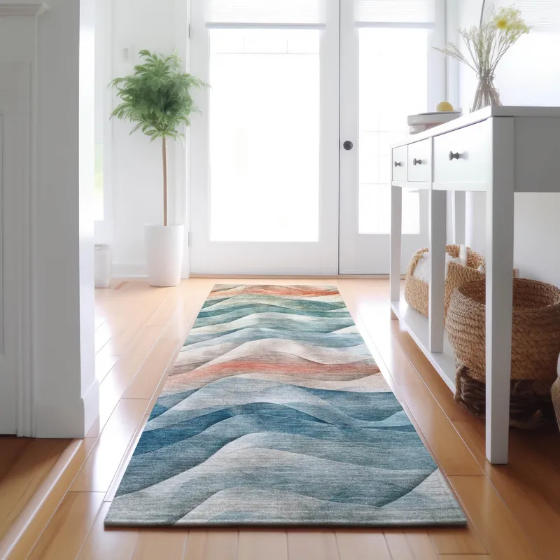Machine Washable Indoor/Outdoor Pacifica Teal 2\'3\" x 7\'6\" Runner Rug